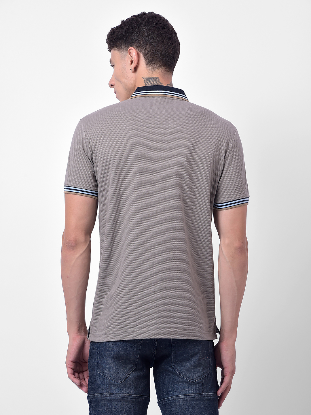 Numero Uno Men Grey Polo T-Shirt With Zip Neck